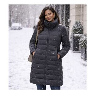 Mango Long Black Puffer Coat Womens Sz Medium Streetwear Classic Full Zip